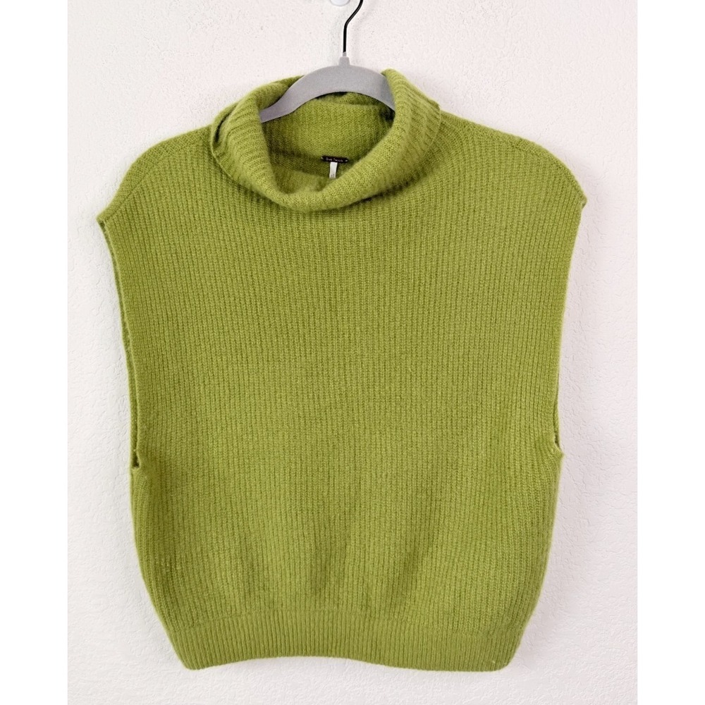 Free People 100% Cashmere Sleeveless Turtleneck Sweater Vest M Lime Green Cozy